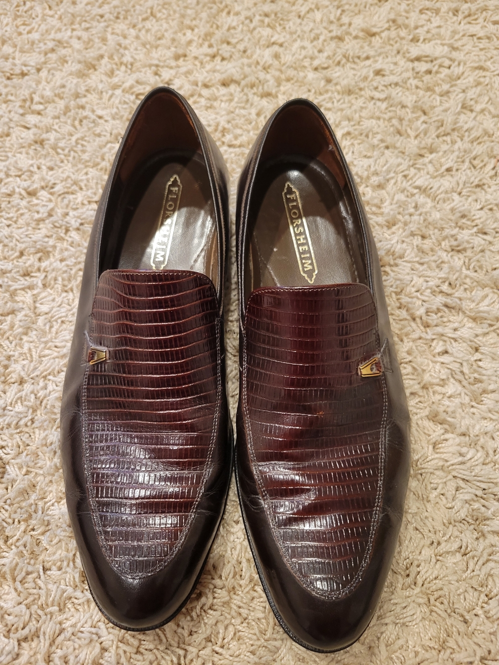 Florsheim Men’s Brown Leather Lizard-Embossed Slip-On Loafers 11 D